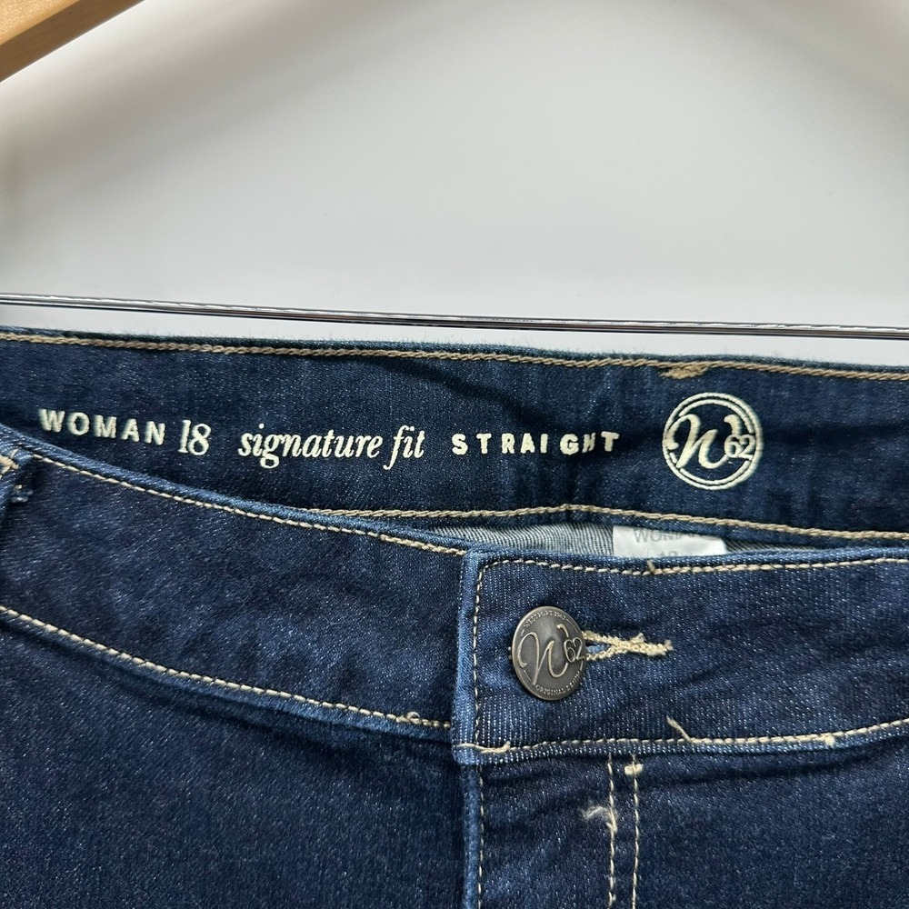 W62 Jeans Womens 18 Blue Denim Signature Fit Straight Leg Stretch Rhinestone - Picture 5 of 11